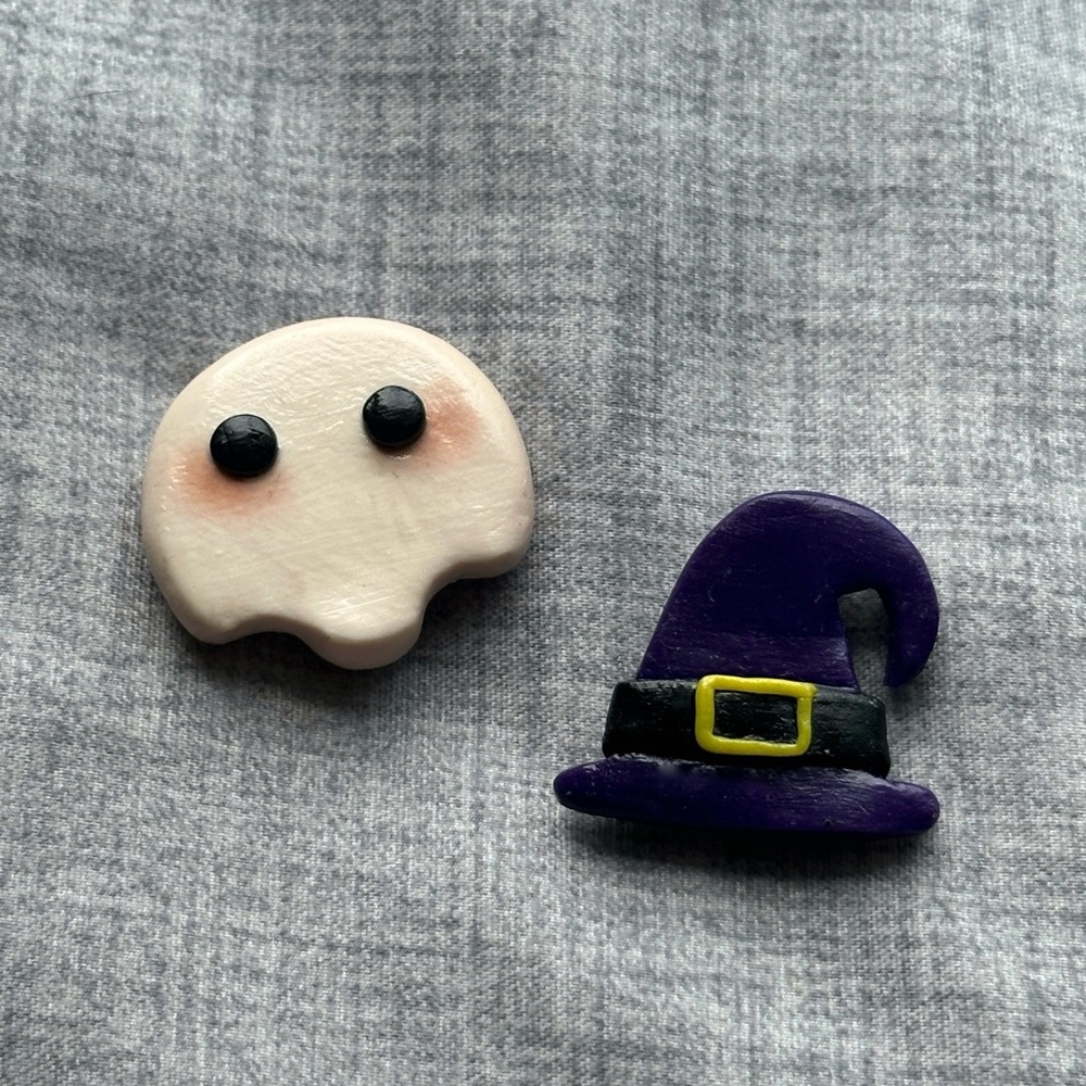 Purple Witch Hat and Ghost Fridge Magnet Set